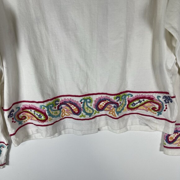 MICHAEL SIMON Vintage White Embroidered Paisley Longsleeve Cotton Cardigan Small - Picture 8 of 8